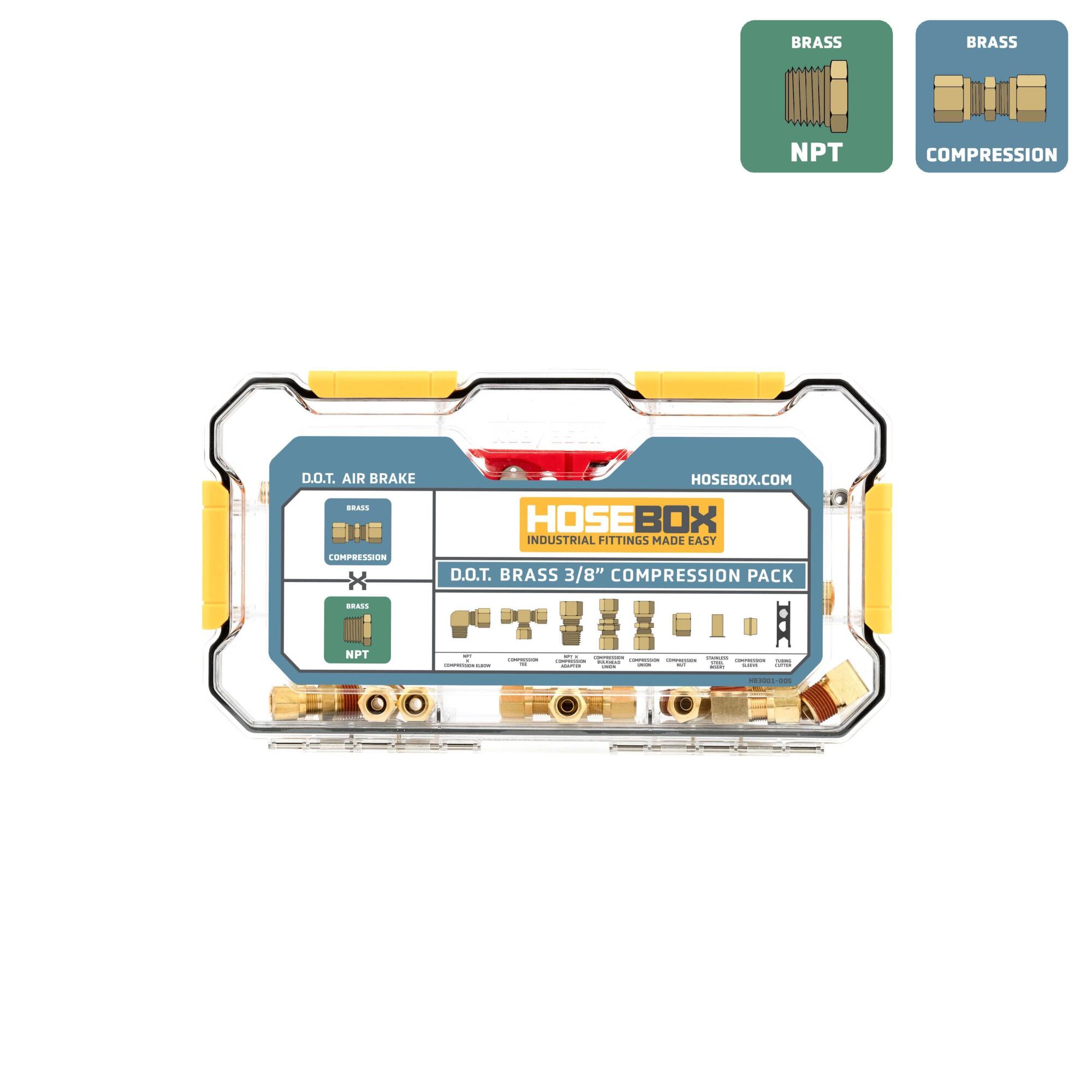HoseBox, 3/8in.BRASS COMP.KIT-43 D.O.T. Brass Fittings, Fitting Size Other in, Model# HB3001-005